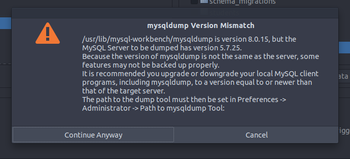 MySQL Workbenchでエクスポート時にmysqldump Version Mismatchが出る場合の解決策のサムネイル